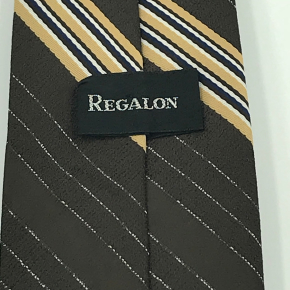 Regalon Mens Brown Striped Necktie 54x3 - Picture 5 of 5